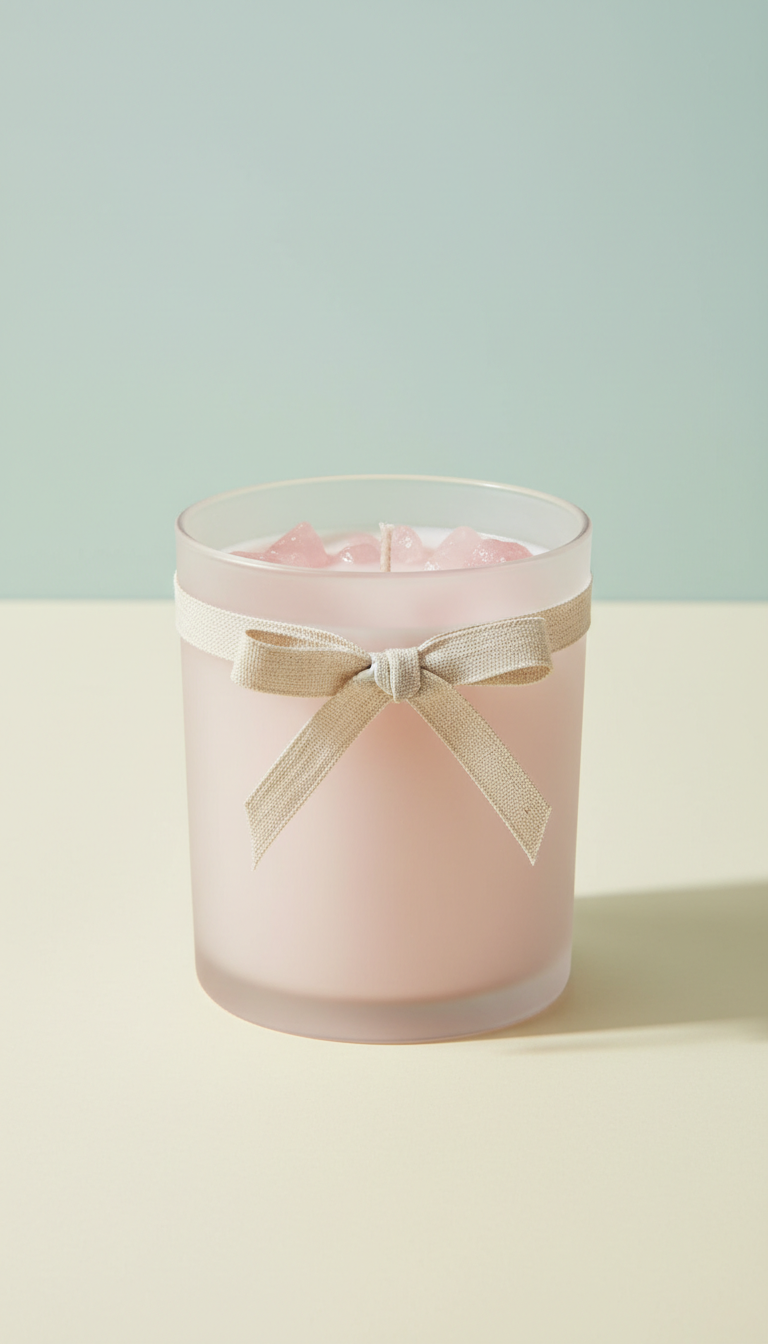 Rose quartz ritual candle in frosted glass